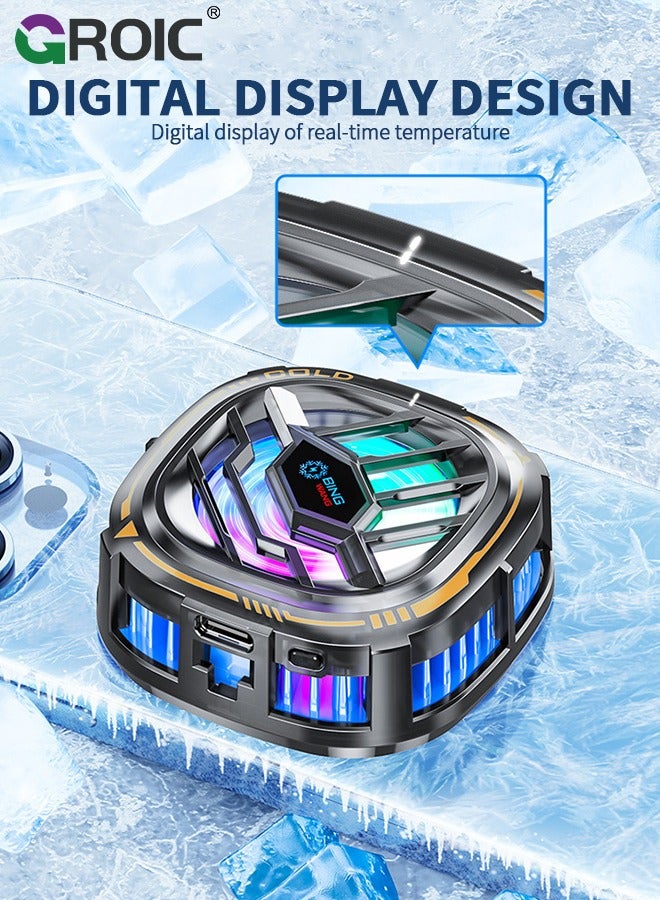 Black Magnetic Cell Phone Cooler, RGB Phone Cooling Fan Portable Lightweight Mobile Phone Cooling Fan, Phone Radiator with Larger Cooling Area for Phone/Tablet/IPad