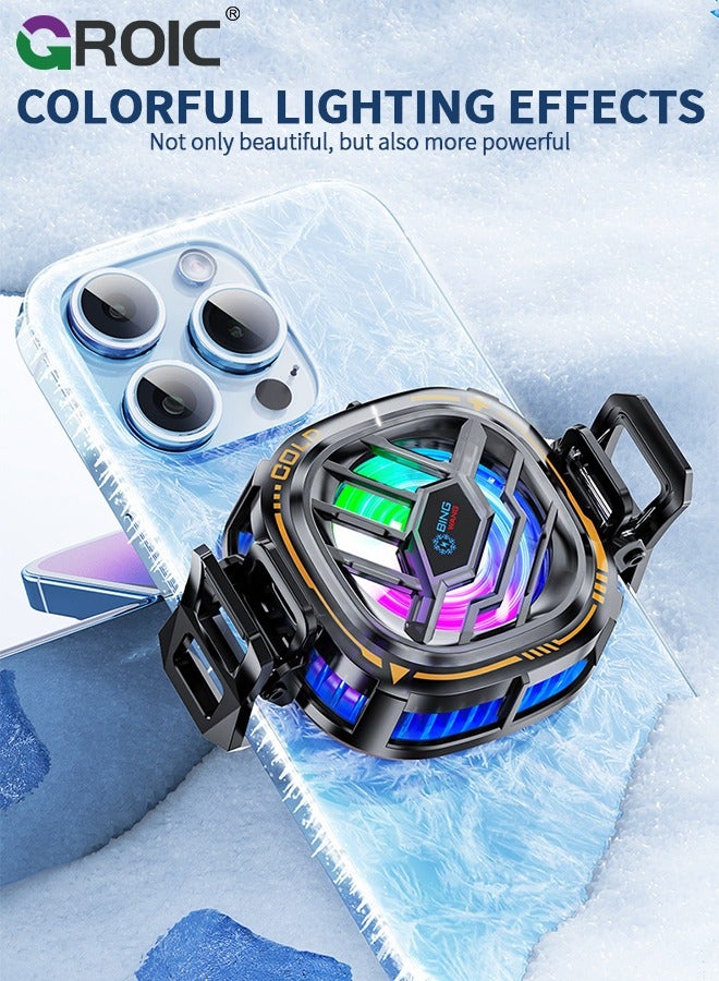 Black Magnetic Cell Phone Cooler, RGB Phone Cooling Fan Portable Lightweight Mobile Phone Cooling Fan, Phone Radiator with Larger Cooling Area for Phone/Tablet/IPad