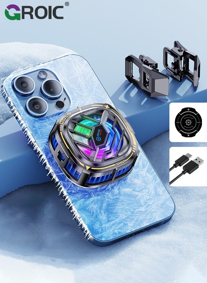 Black Magnetic Cell Phone Cooler, RGB Phone Cooling Fan Portable Lightweight Mobile Phone Cooling Fan, Phone Radiator with Larger Cooling Area for Phone/Tablet/IPad