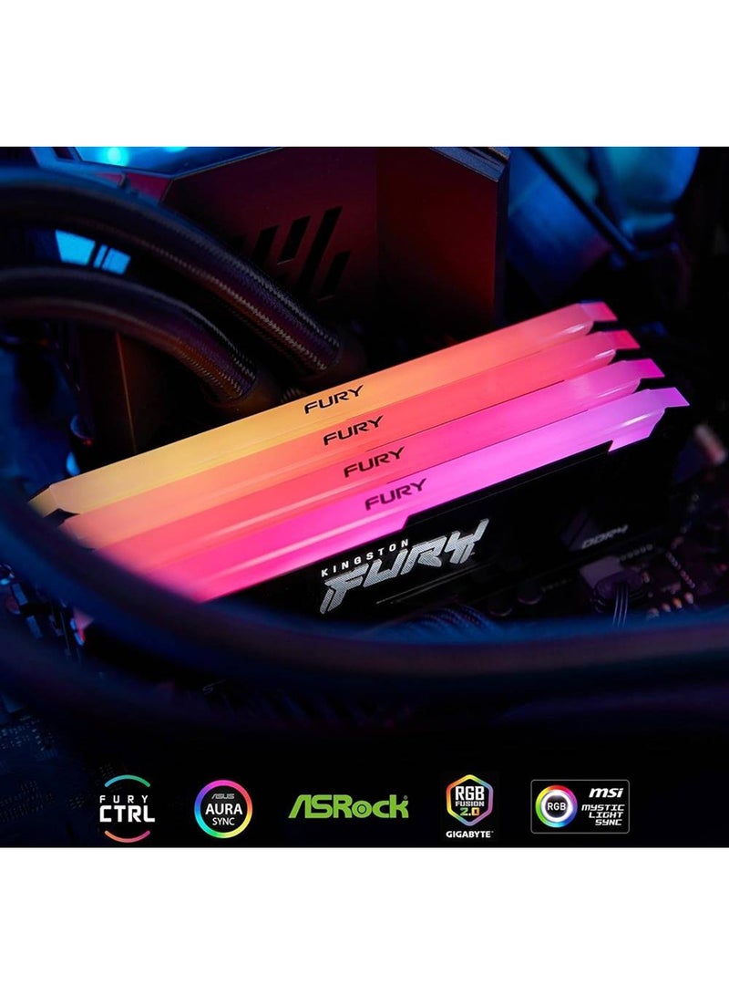 Fury Beast RGB 64GB (2x 32GB) DDR4 Desktop Memory Kit, 3600 MT/s Memory Speed, CL18 CAS Latency, 288-Pin Kit, AMD Ryzen Ready, Intel XMP Certified, Black | KF436C18BB2AK2-64 Black