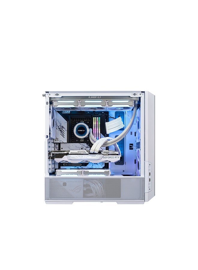 LIAN LI - LANCOOL 216 WHITE, AIRFLOW FOCUS, includes 2 x 160mm and 1 x 140mm pre-installed PWM fans, features mesh at the front, top, and on the PSU shroud’s side, 2 x 160MM FRONT FANS AND 1 X 140MM REAR FAN, included 160mm ARGB fans feature two channels of LEDs, SATA-powered fan hub, upport up to 4x ARGB and PWM fans, a power button, reset button, audio port, 2x USB3.0 ports, and a USB Type C port, the front I/O, supports ATX, Micro-ATX, MINI-ITX motherboards, and E-ATX under 280mm in width, compatible with even the largest NVIDIA 4000 series cards., UP TO 6 x SSD + 2 X HDD STORAGE CAPACITY, easy cable management, DUST FILTER, 4.0 X16 RISER CABLE | WHITE