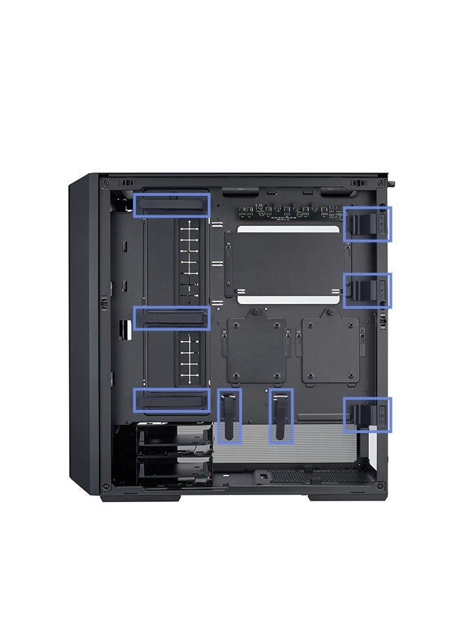 LIAN LI - LANCOOL 216 WHITE, AIRFLOW FOCUS, includes 2 x 160mm and 1 x 140mm pre-installed PWM fans, features mesh at the front, top, and on the PSU shroud’s side, 2 x 160MM FRONT FANS AND 1 X 140MM REAR FAN, included 160mm ARGB fans feature two channels of LEDs, SATA-powered fan hub, upport up to 4x ARGB and PWM fans, a power button, reset button, audio port, 2x USB3.0 ports, and a USB Type C port, the front I/O, supports ATX, Micro-ATX, MINI-ITX motherboards, and E-ATX under 280mm in width, compatible with even the largest NVIDIA 4000 series cards., UP TO 6 x SSD + 2 X HDD STORAGE CAPACITY, easy cable management, DUST FILTER, 4.0 X16 RISER CABLE | WHITE