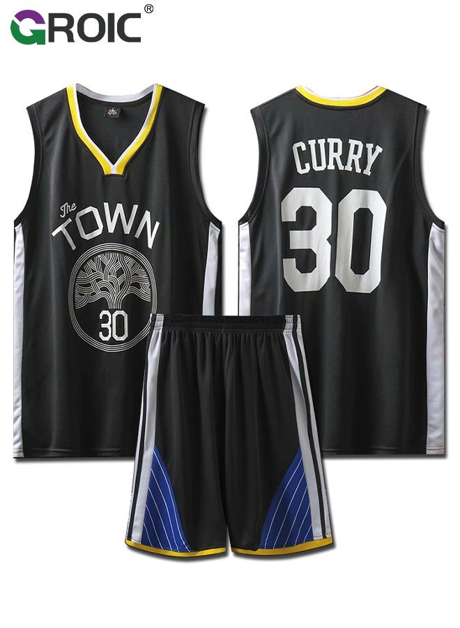 Basketball Jersey, Stephen Curry Jersey 30# Basketball T Shirt and Shorts, Basketball Jersey Shirt for Adults, Basketball Suits, Basketball Jersey Set, Suitable for 175-180CM