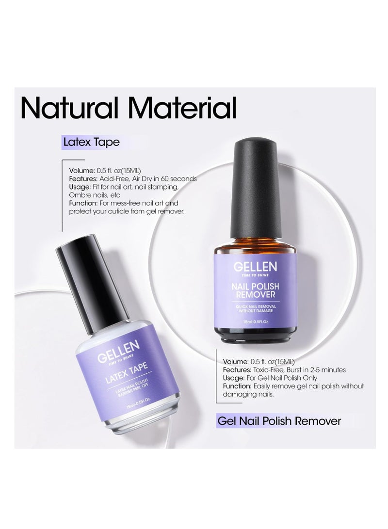 Gellen Gel Polish Remover Kit - Gel Nail Polish Remover with Latex Tape Peel Off Liquid and Manicure Tools, Quick & Easy Gel Polish Remover in 2-5 minutes, No Damage to Nails