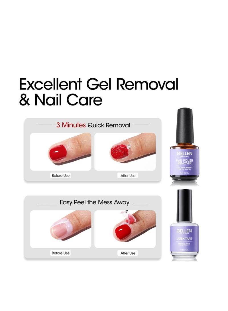 Gellen Gel Polish Remover Kit - Gel Nail Polish Remover with Latex Tape Peel Off Liquid and Manicure Tools, Quick & Easy Gel Polish Remover in 2-5 minutes, No Damage to Nails