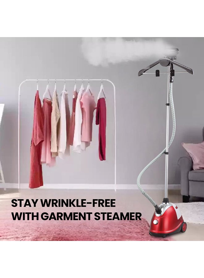 1.8L Tank Garment Steamer | Heavy Duty Garment Steamer with Supporting Pole | Anti-Slip Foot Wheel with Leak Proof Valve 1.8 L 1800 W SGS-311 Red/Black/Silver