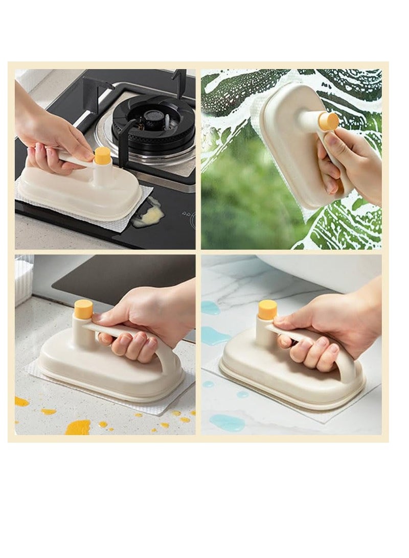 Scouring Pad Brush Cleaner Cloth Brushes with Handle Scouring Washing Cleaning Brush Household Cleaning Brush for Ceramics Countertop Sink Tub Stove (1*Brush+100 Wipes)