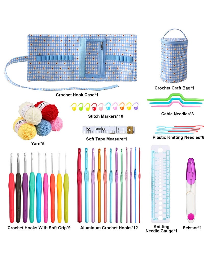 Beginreally Crochet Kit for Beginners, 50PCS Crochet Starter Set, Crochet Starter Kit with Step-by-Step Video Tutorial and Instruction, Crochet Hooks and Other Crochet Accessories