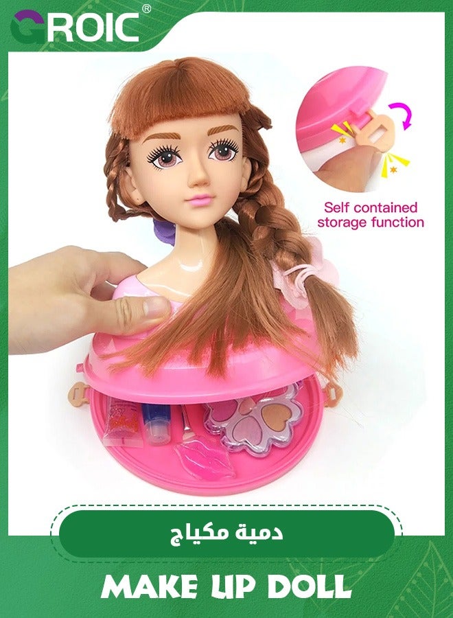 Doll Head for Hair Styling and Make Up for Little Girls, Small Styling Head Doll with Hair Accessories for Girls Makeup Practice, Makeup Doll Head for Hair Styling Kids Toy Kit