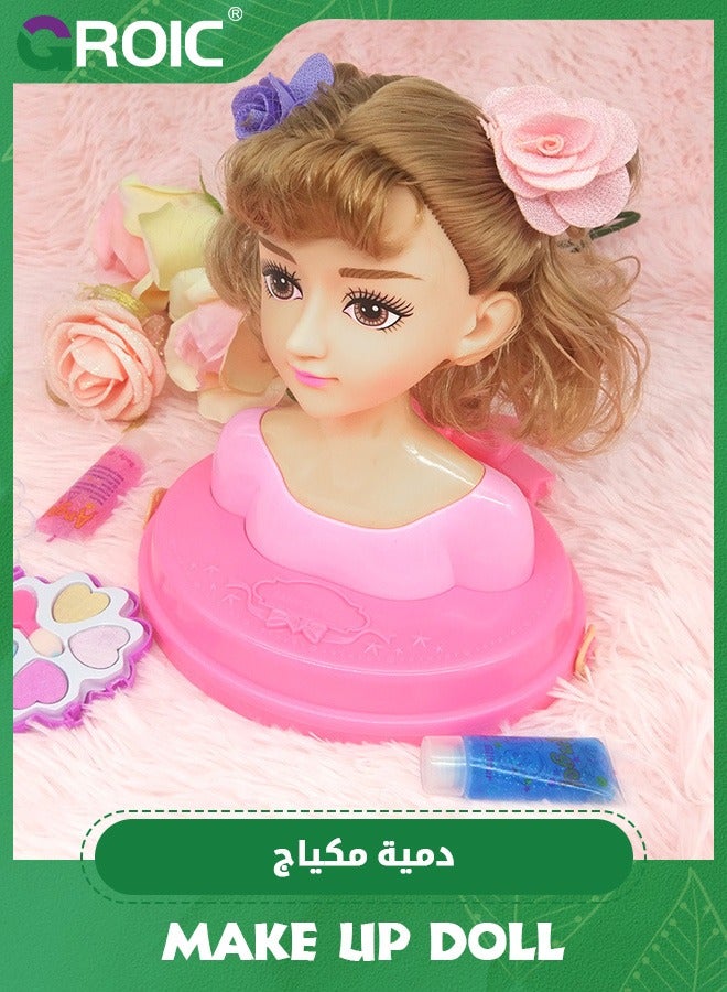 Doll Head for Hair Styling and Make Up for Little Girls, Small Styling Head Doll with Hair Accessories for Girls Makeup Practice, Makeup Doll Head for Hair Styling Kids Toy Kit