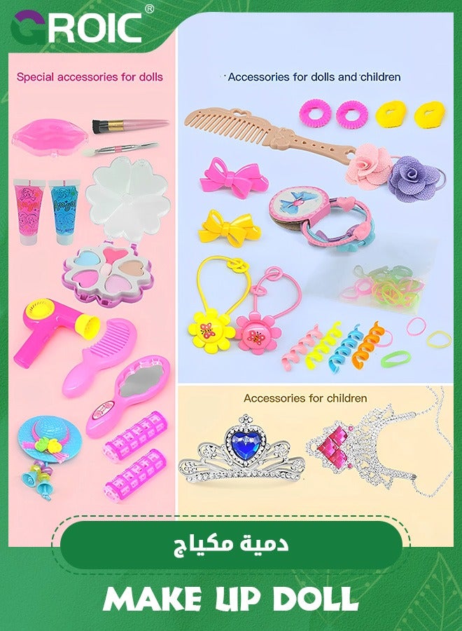 Doll Head for Hair Styling and Make Up for Little Girls, Small Styling Head Doll with Hair Accessories for Girls Makeup Practice, Makeup Doll Head for Hair Styling Kids Toy Kit