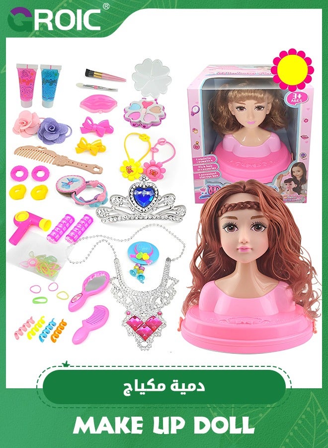 Doll Head for Hair Styling and Make Up for Little Girls, Small Styling Head Doll with Hair Accessories for Girls Makeup Practice, Makeup Doll Head for Hair Styling Kids Toy Kit