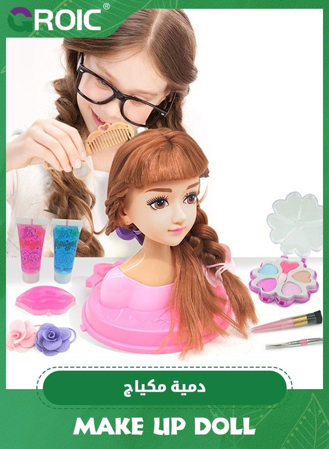 Doll Head for Hair Styling and Make Up for Little Girls, Small Styling Head Doll with Hair Accessories for Girls Makeup Practice, Makeup Doll Head for Hair Styling Kids Toy Kit