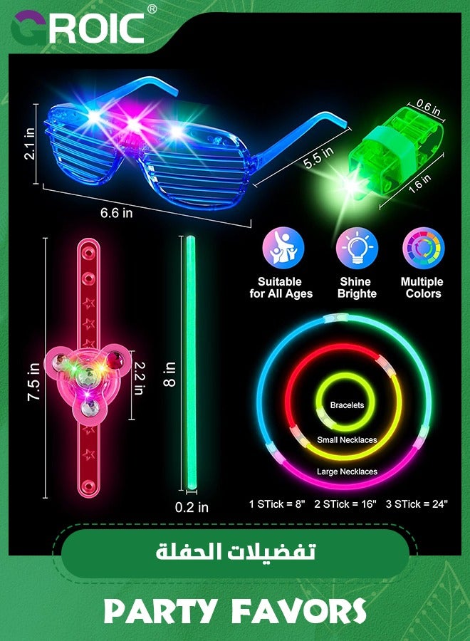 140 PCS Glow in the Dark Party Supplies, 8 PCS LED Glasses, 12 LED Light Up Fidget Spinner Bracelets, 20 Finger Lights,100 Glow Sticks Party Favors for Glow Party, Wedding, Concert, Birthday