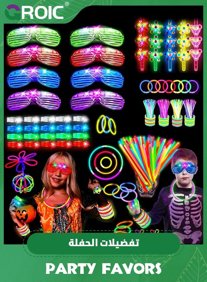 140 PCS Glow in the Dark Party Supplies, 8 PCS LED Glasses, 12 LED Light Up Fidget Spinner Bracelets, 20 Finger Lights,100 Glow Sticks Party Favors for Glow Party, Wedding, Concert, Birthday