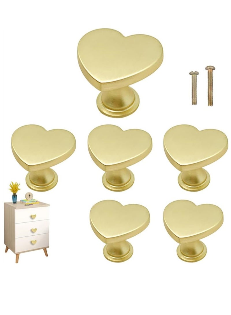 Brass Drawer Knobs, Heart Shape Handle Zinc Alloy Handle, Cabinet Dresser Pulls Handles Kitchen Furniture Knobs, for Kitchen Cupboard Bathroom Dresser Closet, Modern Cabinet Hardware, 6 pcs