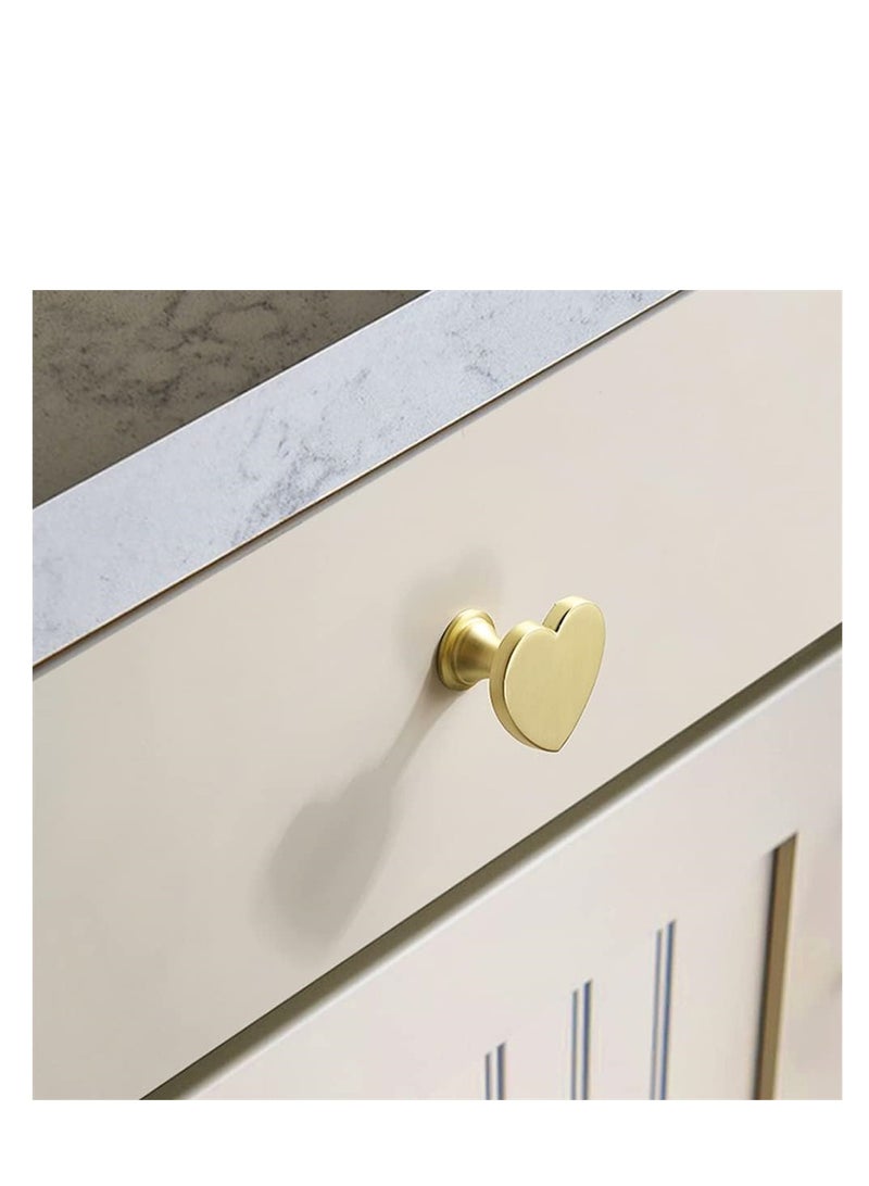 Brass Drawer Knobs, Heart Shape Handle Zinc Alloy Handle, Cabinet Dresser Pulls Handles Kitchen Furniture Knobs, for Kitchen Cupboard Bathroom Dresser Closet, Modern Cabinet Hardware, 6 pcs