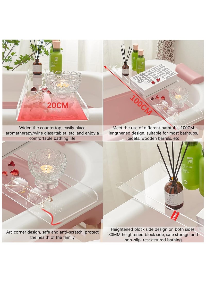 Acrylic Bathtub Caddy Tray, Rectangular Clear Acrylic Serving Tray, Modern Minimalist Organizer for Bedside Bathroom, Cosmetics Jewelry Toiletries Storage Countertop