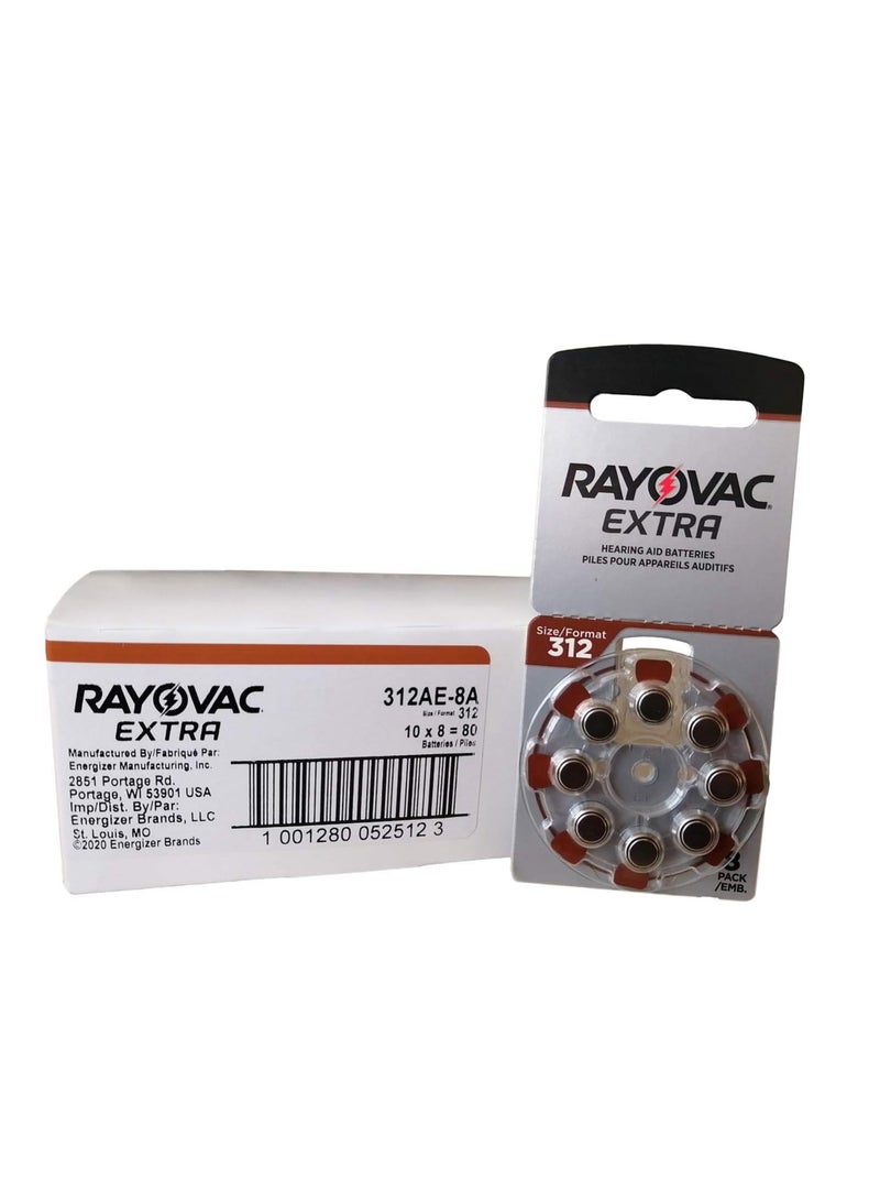 Rayovac Size 312 Extra Advanced Mercury Free Hearing Aid Batteries (80 Batteries)