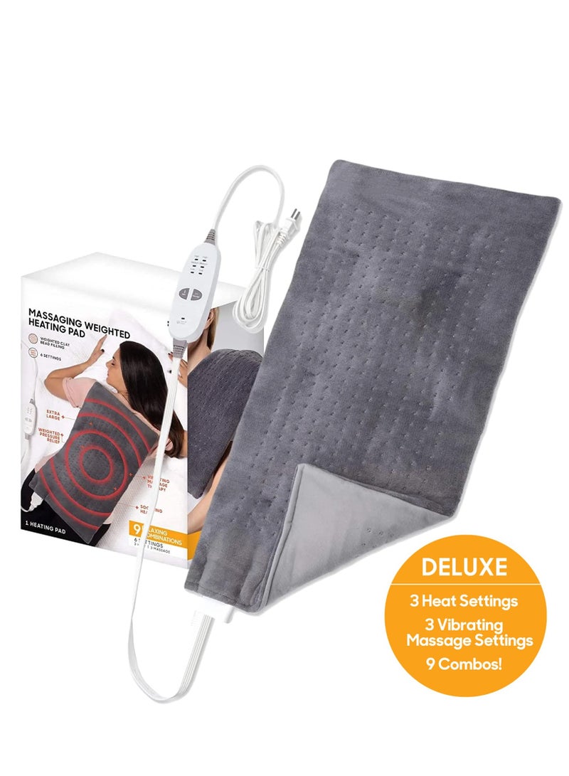 Electric Heated Massaging Pad Weighted Heating Therapy Pad Massager Vibrating Wrap Shawl For Neck Back Shoulder Hip Waist Lumbar Tummy Ankle Muscles Whole Body Pain Relief