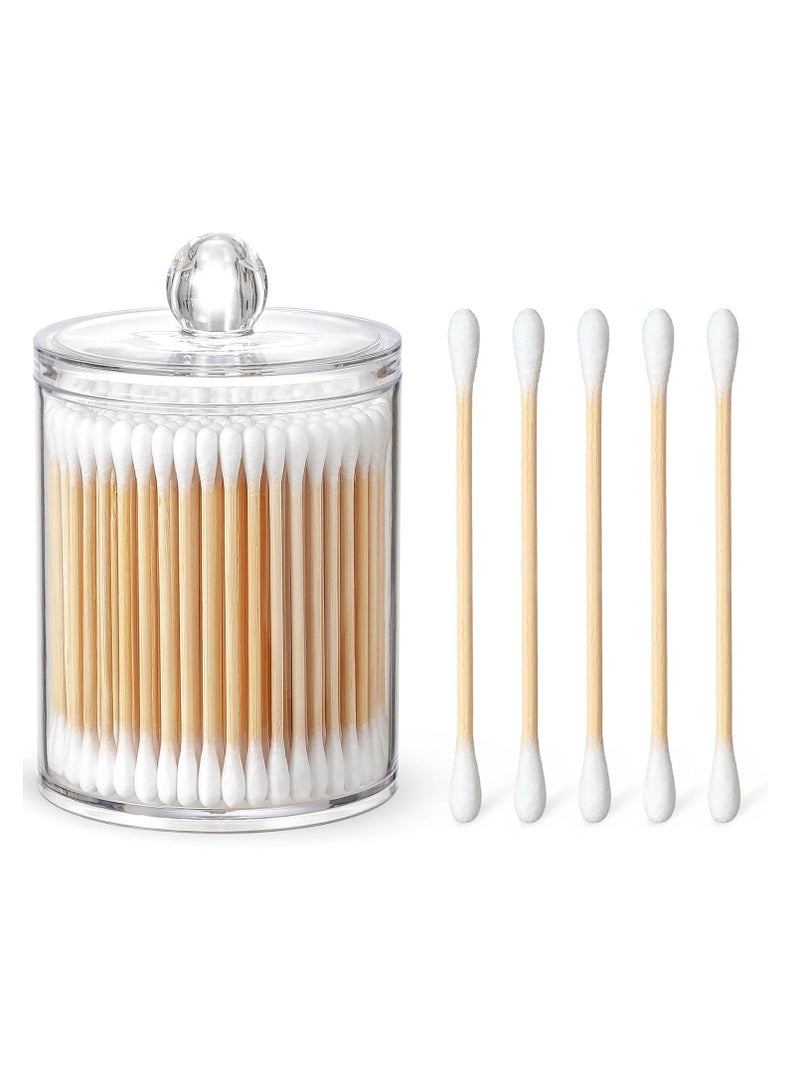 Bamboo Cotton Swabs -700 COUNT - with 1 Clear Storage Holder for Qtips - Biodegradable Eco-Friendly Natural Cotton Buds for Ears, Hygiene, Beauty Care - Round Tips & Thick Cotton & Sturdy Bamboo Stick