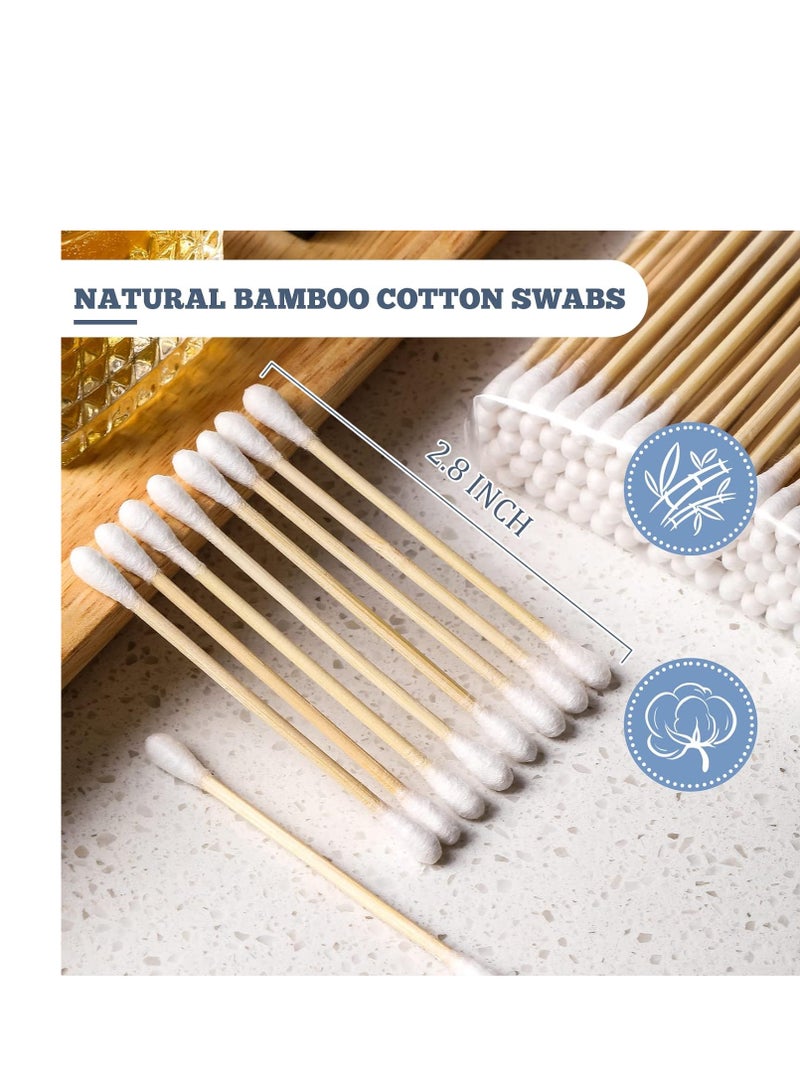 Bamboo Cotton Swabs -700 COUNT - with 1 Clear Storage Holder for Qtips - Biodegradable Eco-Friendly Natural Cotton Buds for Ears, Hygiene, Beauty Care - Round Tips & Thick Cotton & Sturdy Bamboo Stick