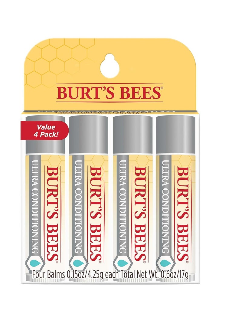 Burt's Bees Ultra Conditioning Moisturizing Lip Balm, Lip Moisturizer Rich in Oils and Butters, Natural Origin Lip Care, 4 Tubes, 0.15 oz.