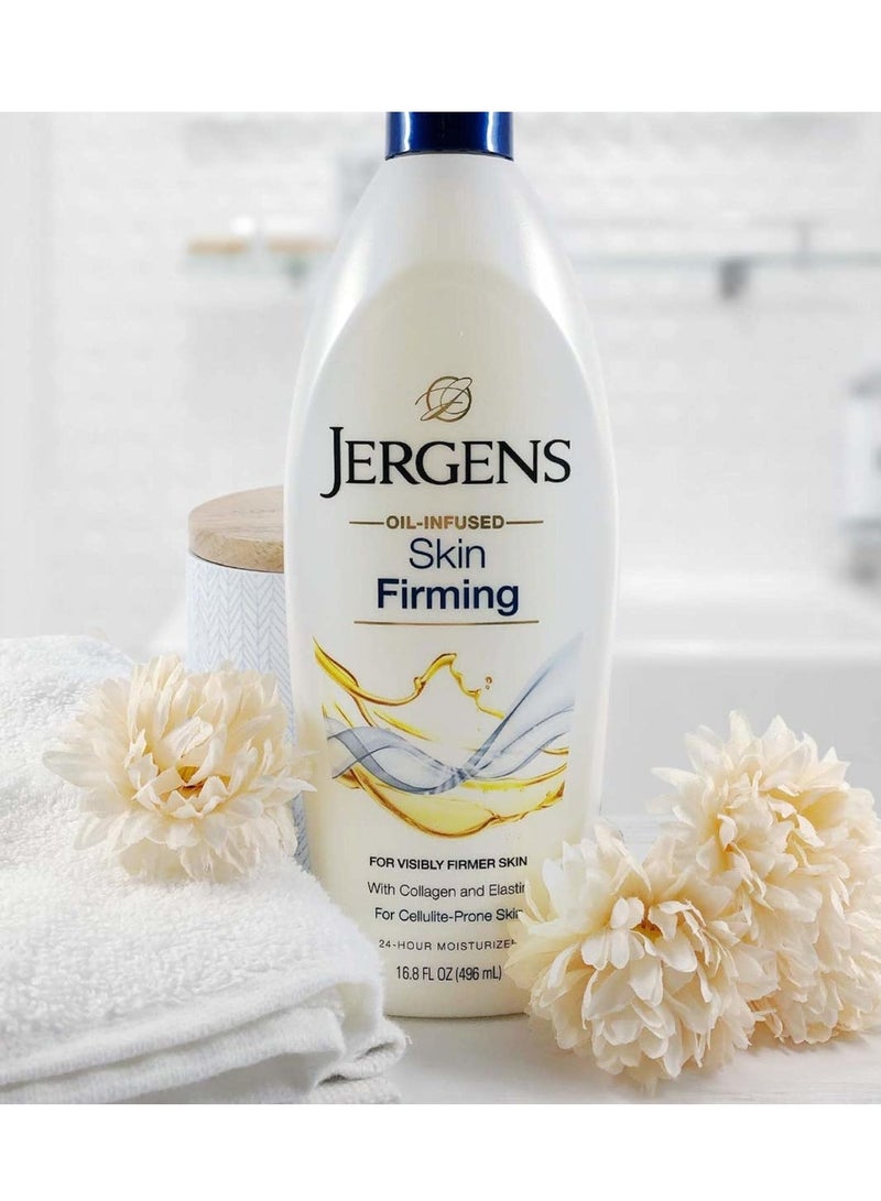 Jergens Skin Firming Body Lotion for Dry to Extra Dry Skin, Skin Tightening Cream with Collagen and Elastin, Instantly Moisturizes Dry Skin, Dermatologist Tested, Hydralucence Blend, 3-16.8 oz