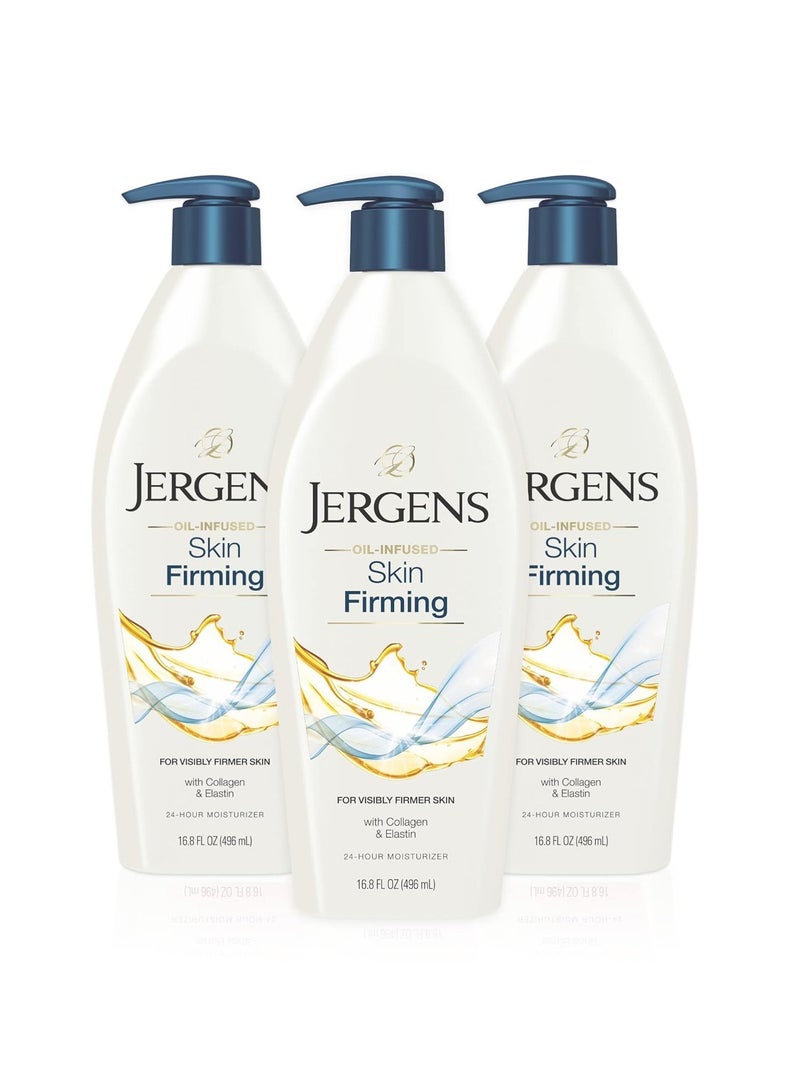 Jergens Skin Firming Body Lotion for Dry to Extra Dry Skin, Skin Tightening Cream with Collagen and Elastin, Instantly Moisturizes Dry Skin, Dermatologist Tested, Hydralucence Blend, 3-16.8 oz