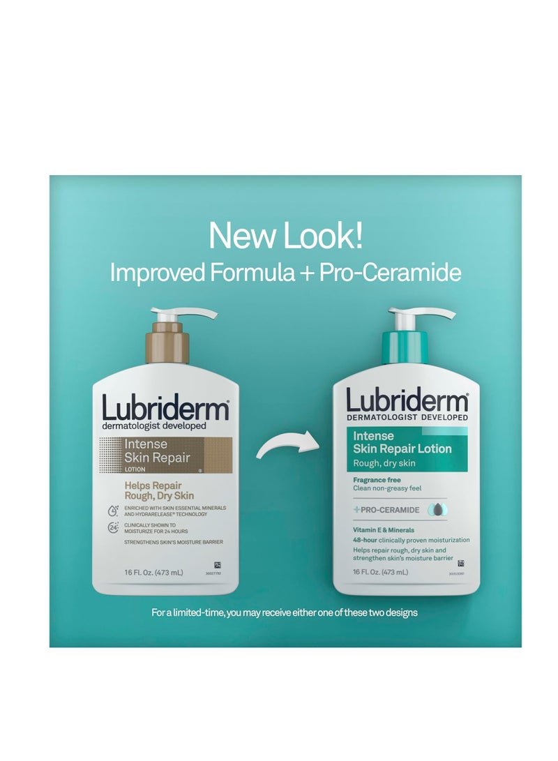 Lubriderm Intense Dry Skin Repair Lotion + Pro-Ceramide with Vitamin E & Minerals Helps to Repair Rough, Dry Skin, Fast Absorbing Lotion is Fragrance-Free and Non-Greasy, 16 fl. Oz