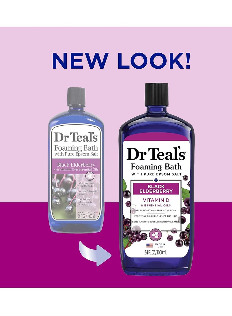 Dr Teal's Foaming Bath with Pure Epsom Salt, Black Elderberry with Vitamin D, 34 fl oz (Pack of 4) (Packaging May Vary)