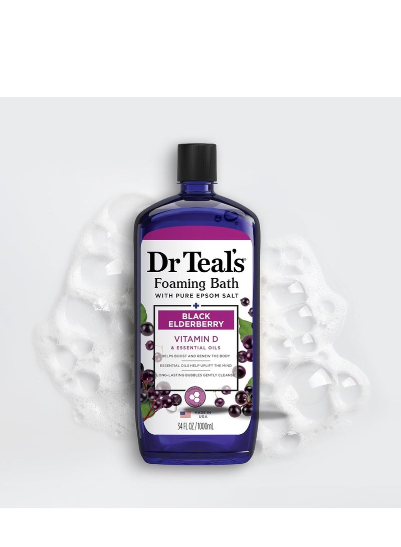 Dr Teal's Foaming Bath with Pure Epsom Salt, Black Elderberry with Vitamin D, 34 fl oz (Pack of 4) (Packaging May Vary)