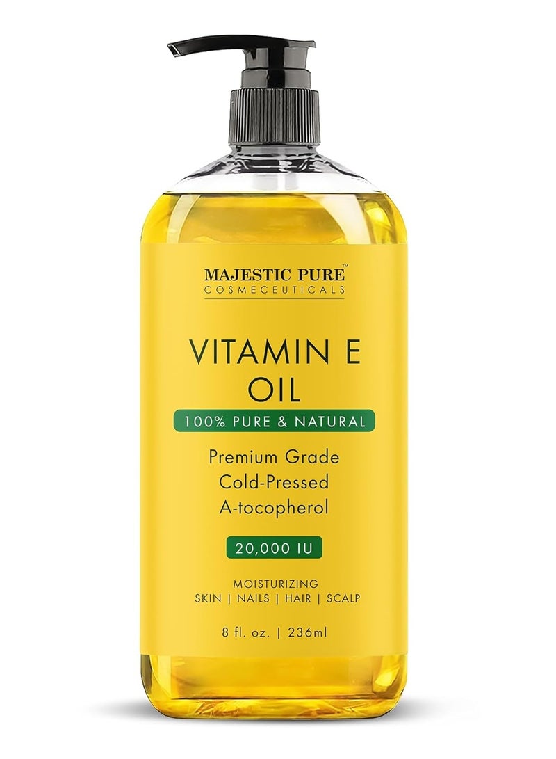 MAJESTIC PURE Vitamin E Oil - 100% Pure & Natural, 20,000 IU | Premium Grade, Cold-Pressed and Tocopherol to Repair Dry, Damaged Skin| Moisturizing Skin, Hair and Scalp 8Fl Oz