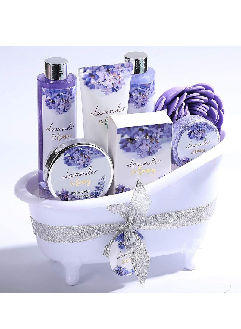 Bath and Body Gift Set - Lavender Gifts for Women, Body & Earth Bath & Shower Sets, 8 Pcs Lavender Honey Gift Sets with Bubble Bath, Lotion Set, Soap, Spa Kit for Women, Mothers Day Gifts for Mom