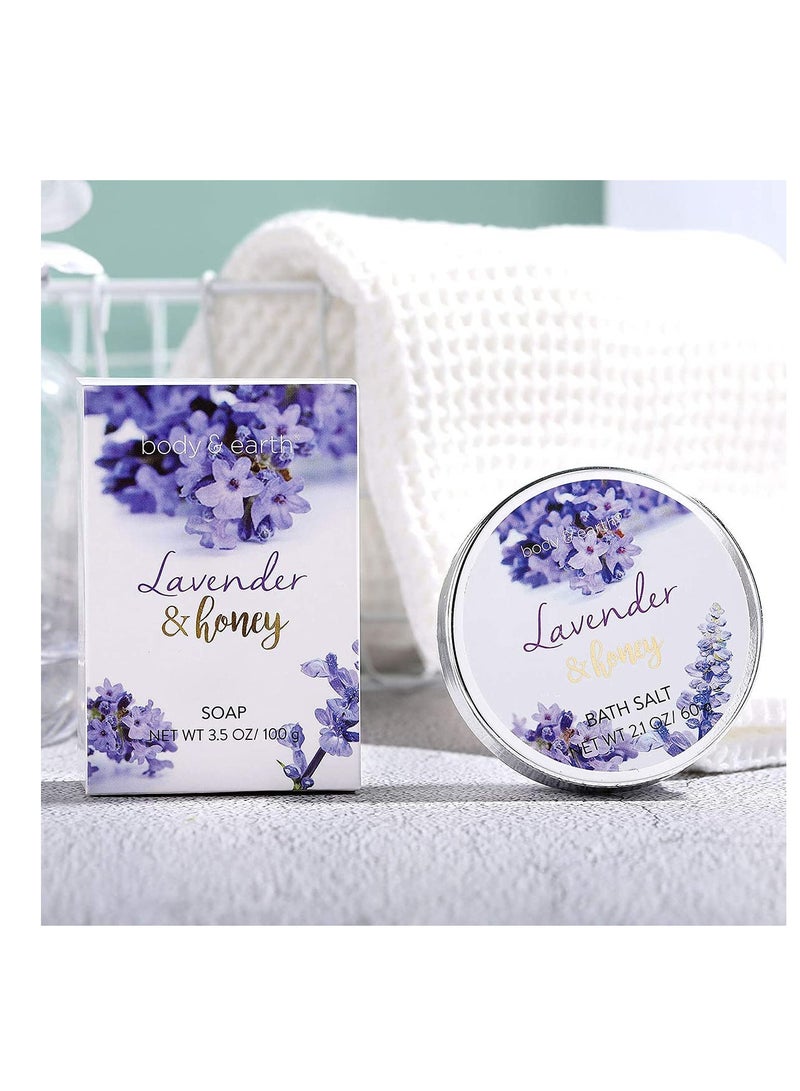 Bath and Body Gift Set - Lavender Gifts for Women, Body & Earth Bath & Shower Sets, 8 Pcs Lavender Honey Gift Sets with Bubble Bath, Lotion Set, Soap, Spa Kit for Women, Mothers Day Gifts for Mom