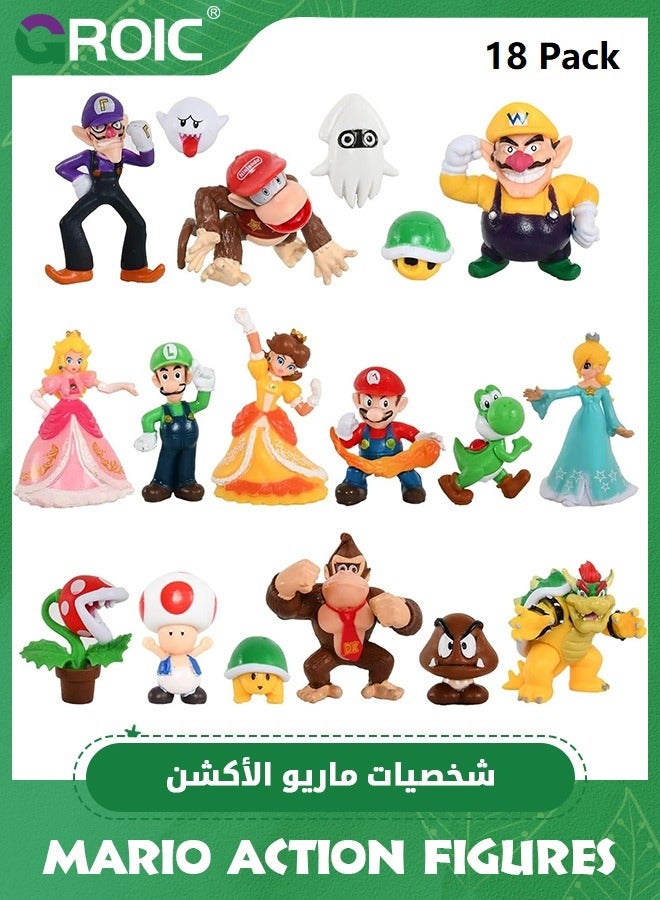 18 Pieces/Set Mario Toys Figurine Set PVC Mini Anime Figure Figure Cute Collectible Toys Birthday Cake Decoration Party Supplies Gift, Action figures Bros Princess Decoration Mario Figures Toy