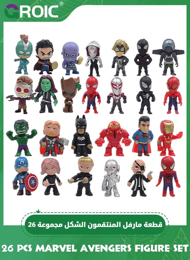 26 Pcs Super Hero Action Sets, Mini Superheroes Figures Ornaments Toys Small Superhero Figurines, Adventures Ultimate Superhero Set for Birthday Party Favors Cake Decoration Cupcake Topper Supplies