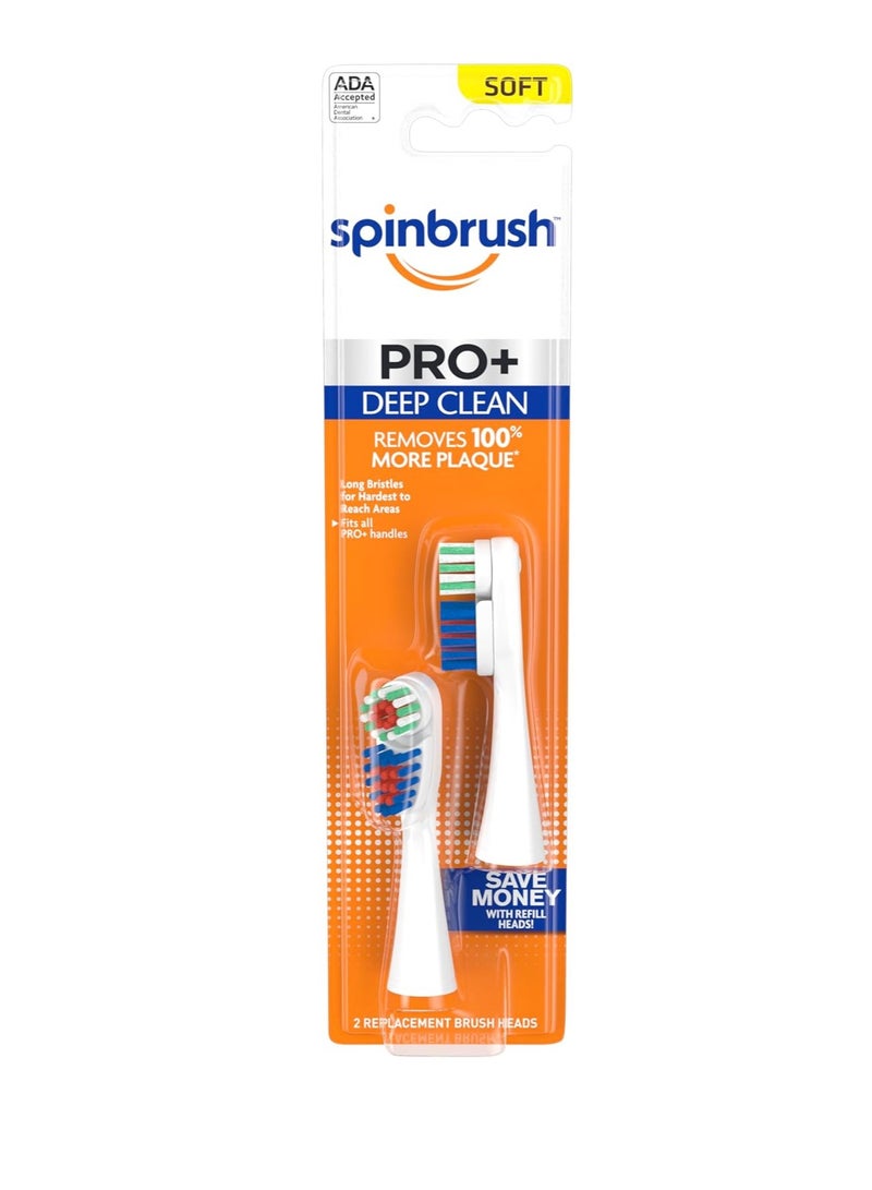 Spinbrush ARM & HAMMER PRO+ Deep Clean REFILLs– Battery Powered Toothbrush Removes 100% More Plaque- Soft Bristles -Two Replacement Heads (Packing may vary)