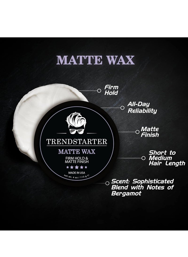 TRENDSTARTER - MATTE WAX (4oz) - Firm Hold - Matte Finish - Fiber Pomade - Premium Water Based All-Day Hold Hair Styling Pomade – Flake-Free Styling Wax for All Hair Types