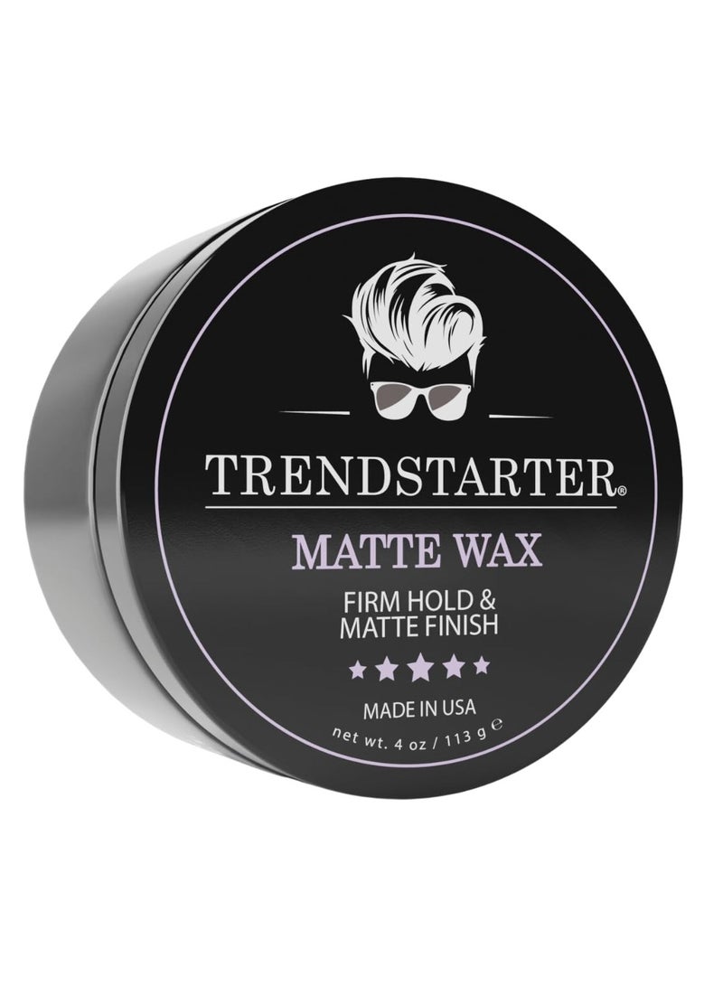 TRENDSTARTER - MATTE WAX (4oz) - Firm Hold - Matte Finish - Fiber Pomade - Premium Water Based All-Day Hold Hair Styling Pomade – Flake-Free Styling Wax for All Hair Types