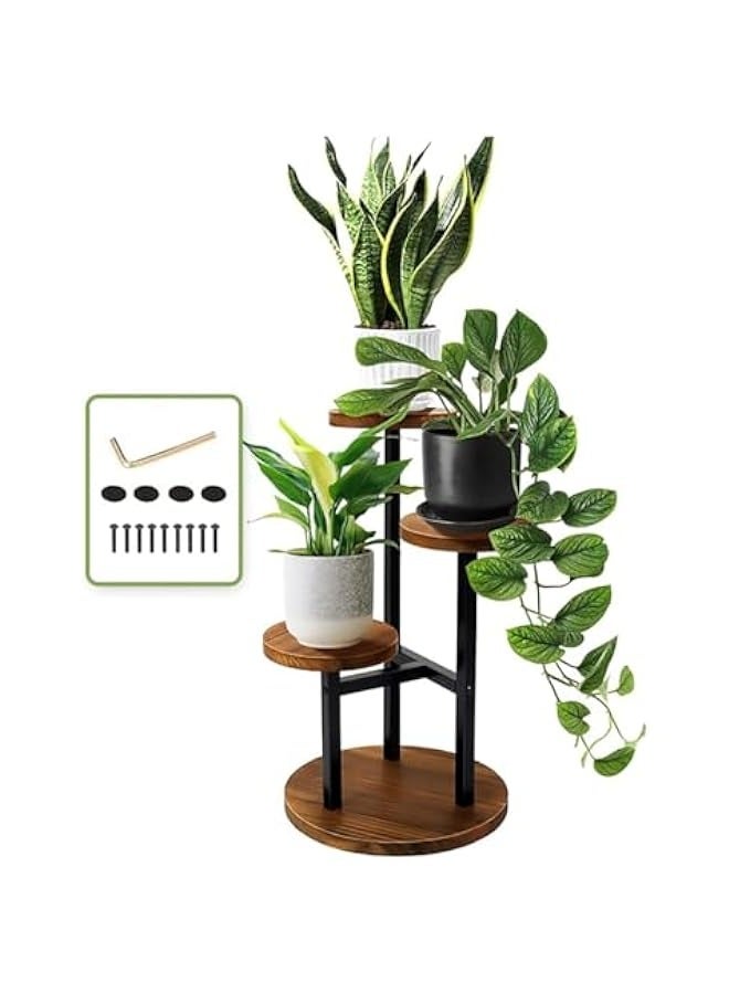 3 Tier Plant Stand Indoor, Wooden Corner Plant Shelf, Display Rack for Multiple Plants, Modern Style Planter Pot Holder, for Living Room Balcony Garden Patio (Walnut)