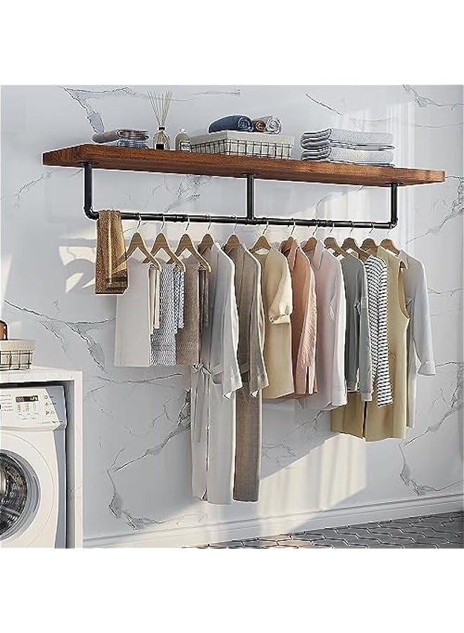 Wall Mounted Clothes Rack, 72.5in Industrial Pipe Clothes Rod Hanging Clothing Rack,Heavy Duty Iron Pipe,Multi-Purpose Hanging Clothes Rack, Space-Saving Closet Rod for Laundry Room/Living Room