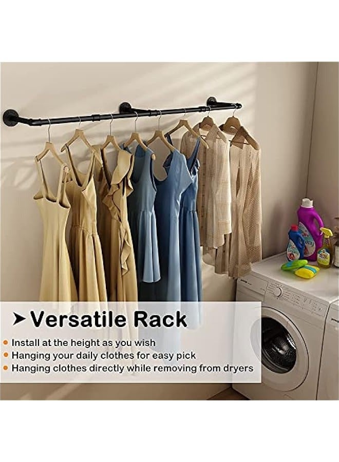 Wall Mounted Clothes Rack, 72.5in Industrial Pipe Clothes Rod Hanging Clothing Rack,Heavy Duty Iron Pipe,Multi-Purpose Hanging Clothes Rack, Space-Saving Closet Rod for Laundry Room/Living Room