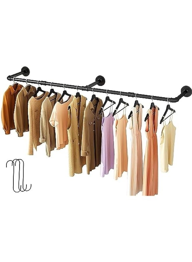 Wall Mounted Clothes Rack, 72.5in Industrial Pipe Clothes Rod Hanging Clothing Rack,Heavy Duty Iron Pipe,Multi-Purpose Hanging Clothes Rack, Space-Saving Closet Rod for Laundry Room/Living Room