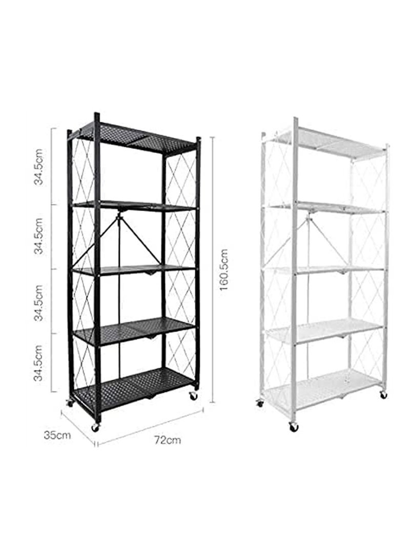 5 Tier Foldable Standing Storage Rack Shelf Unit With Wheel for Kitchen Garage Home Closet Office Heavy Duty Shelves White