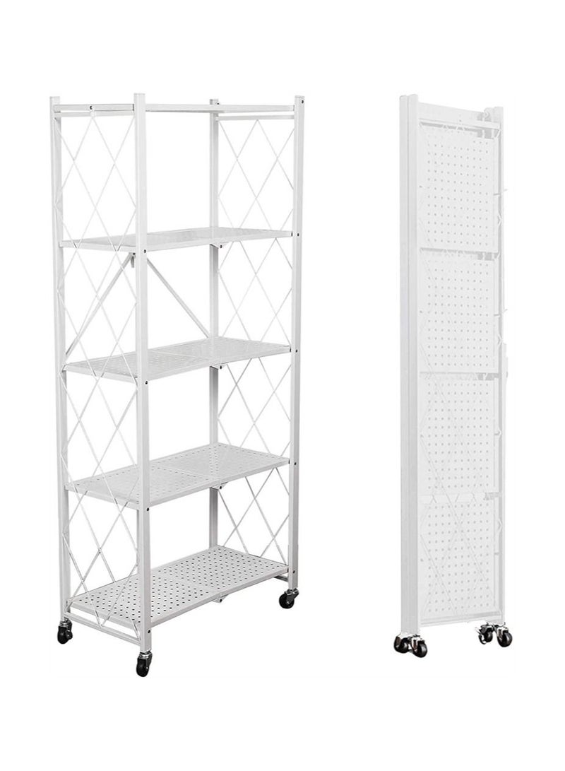 5 Tier Foldable Standing Storage Rack Shelf Unit With Wheel for Kitchen Garage Home Closet Office Heavy Duty Shelves White
