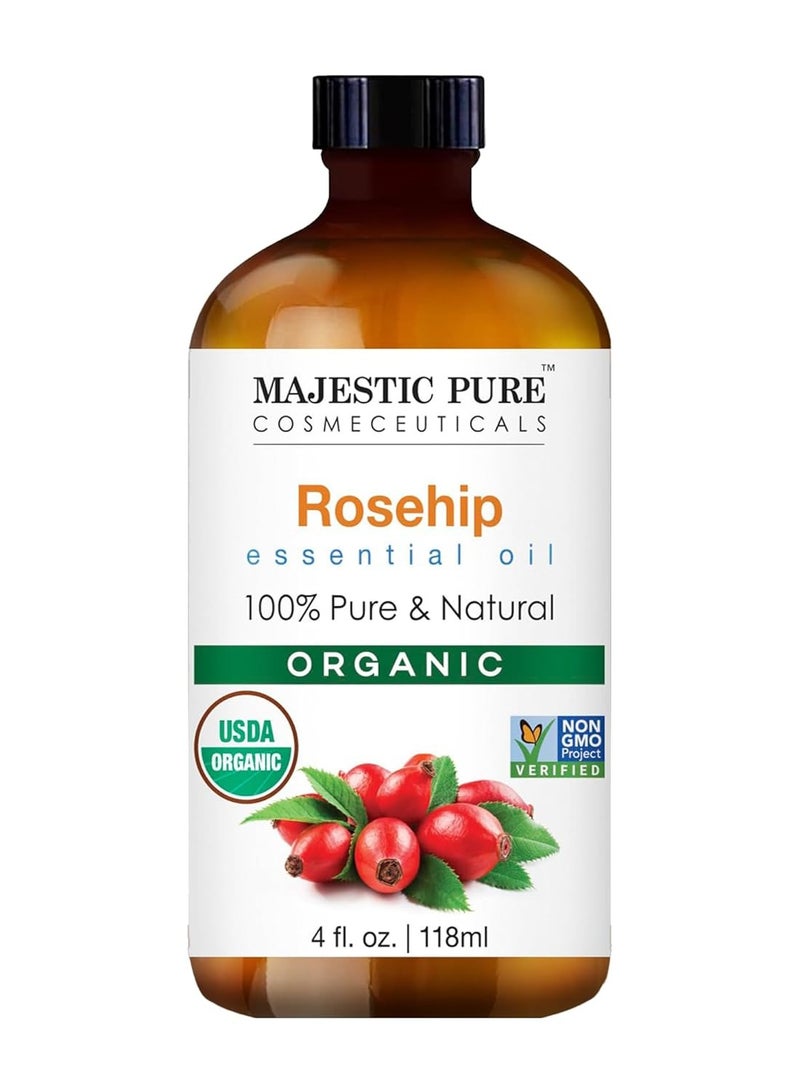 Majestic Pure Organic Rosehip Oil | USDA Organic Oil Rose Hip for Face, Skin, Hair & Massage | Acne Scars & Facial Oil | for Women & Men | 4fl oz