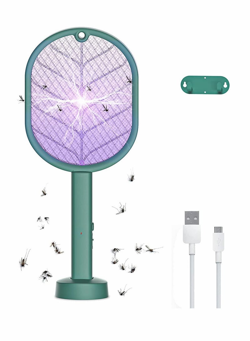 Electric Fly Swatter, Handheld/Standing/Wall Mounted Mosquito Killer with Base, Smart Home Use USB Rechargeable LED Light 3 Layer Safety Mesh, Fruit Fly, Insect Trap Racket for Indoor, Camping Outdoor