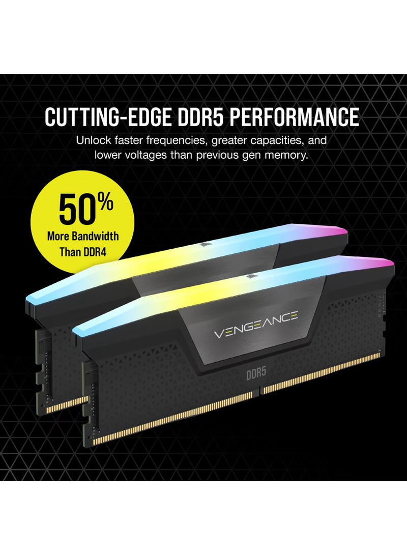 VENGEANCE 32GB (2 x 16GB) RGB DDR5 288-Pin 2 Channel Desktop Memory Kit, 6200MHz Tested Speed, 1.30V, 36-39-39-76 Latency, Intel XMP 3.0 Chipset, Black | CMH32GX5M2B6200C36