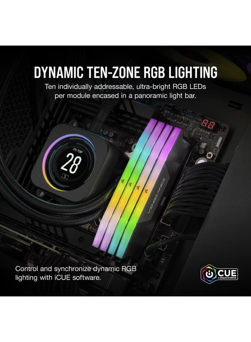 VENGEANCE 32GB (2 x 16GB) RGB DDR5 288-Pin 2 Channel Desktop Memory Kit, 6200MHz Tested Speed, 1.30V, 36-39-39-76 Latency, Intel XMP 3.0 Chipset, Black | CMH32GX5M2B6200C36